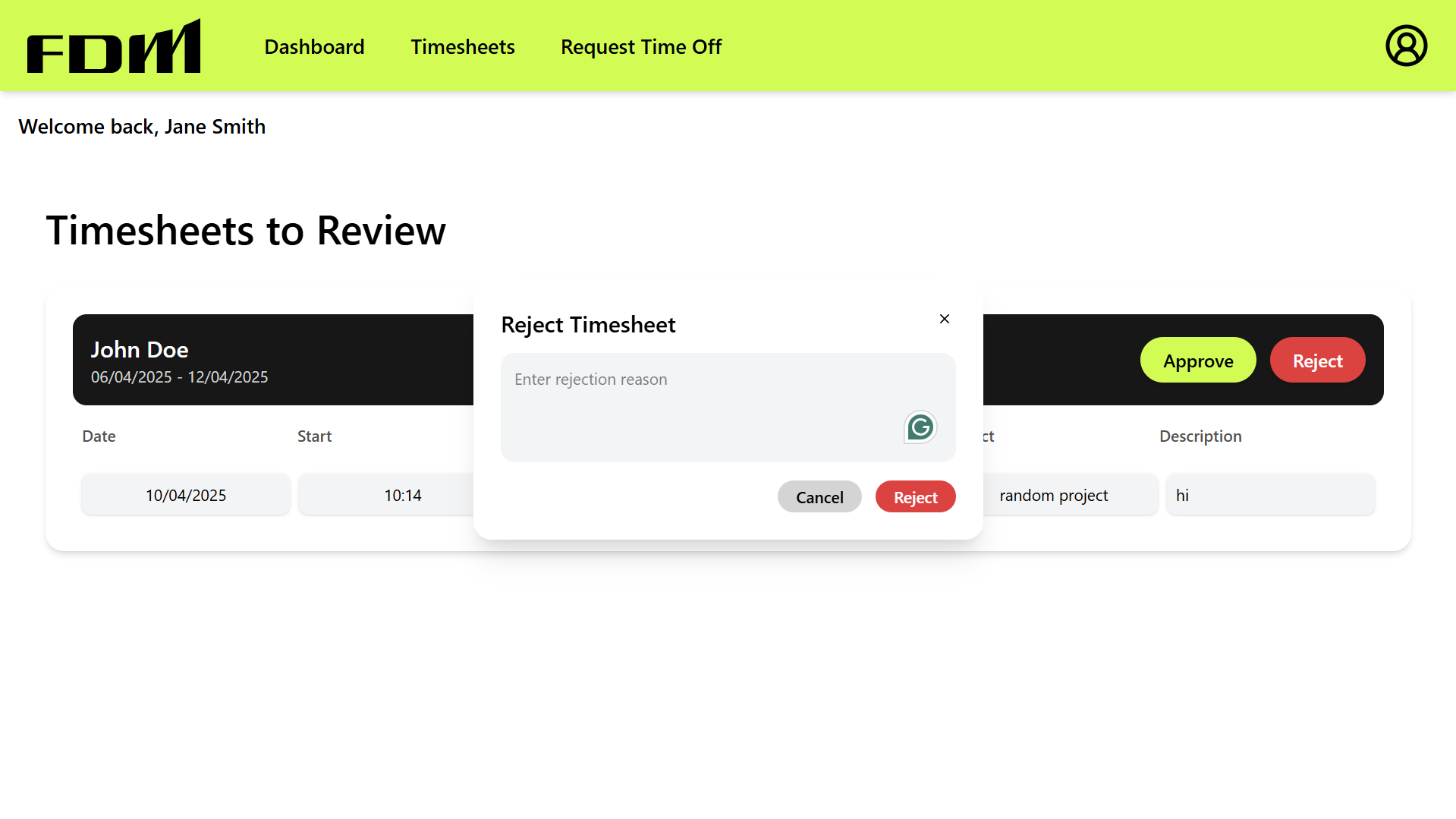 FDM Timesheets Project
